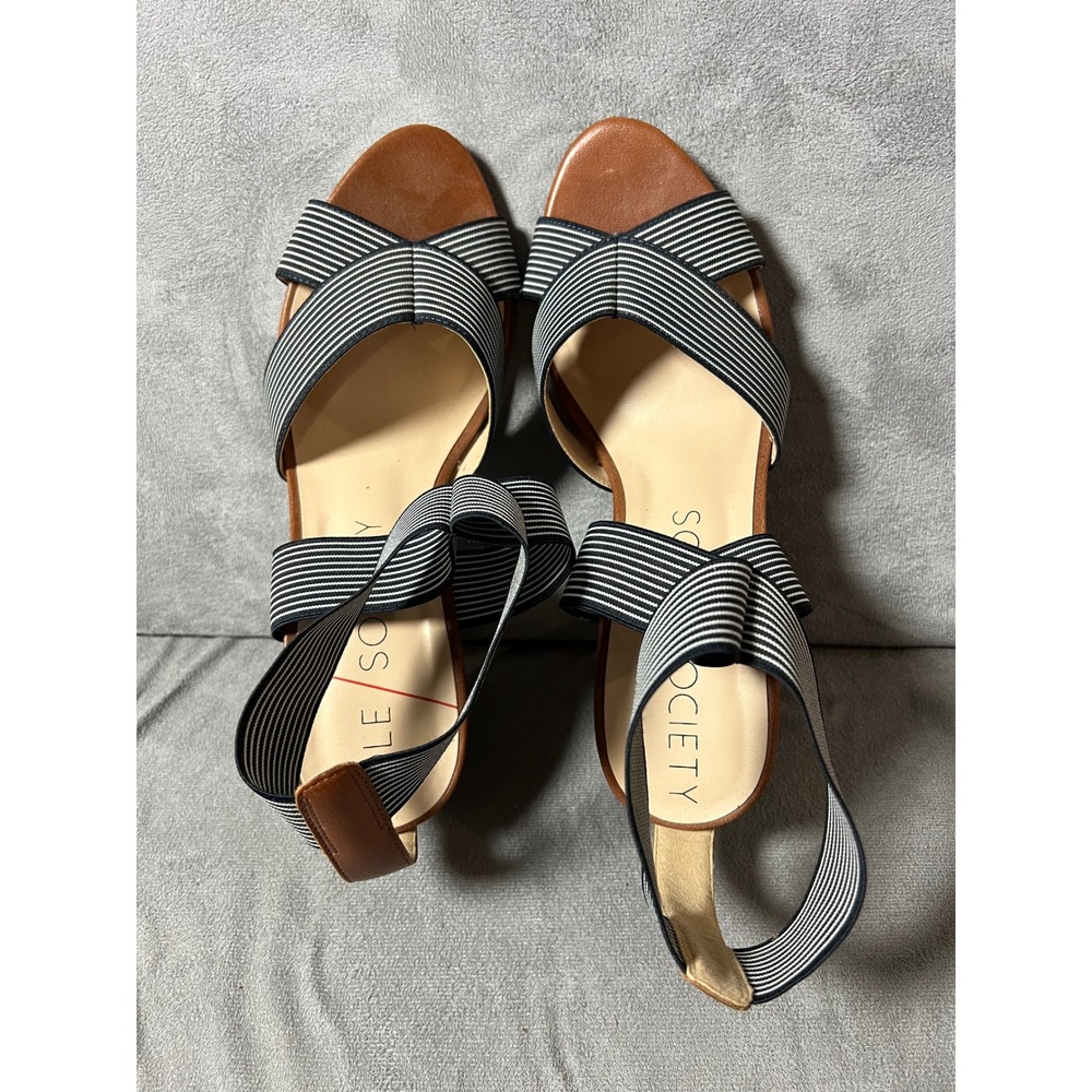 SOLE SOCIETY Striped Elastic Ankle Strap Block Heel Sandals Women's Size‎ 9